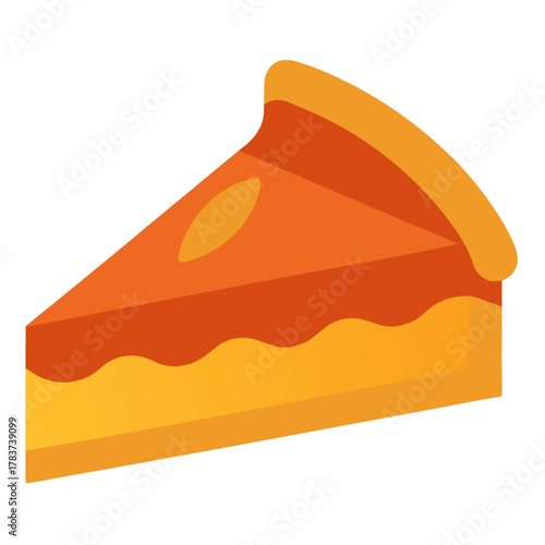 Slice of pumpkin pie dessert with crust, sweet delicious treat