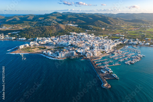 Aerial View of San Antonio Bay and Marina: The Resort Town of Sant Antoni de Portmany, Ibiza, Spain