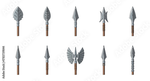 Collection of Spearheads Ancient Weaponry and Design Variations.