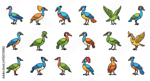 Colorful Cartoon Dodo Bird Illustrations Extinct Bird Species.