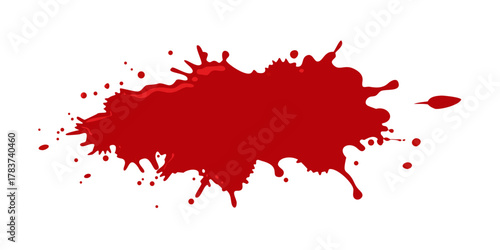 Blood red splash design stain. Bloodstain drop red splatter paint vector blob icon.