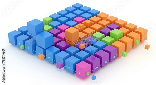 Abstract 3D Cubes Grid Pattern Colorful Blocks Arrangement