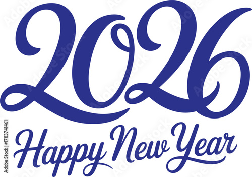 2026 Happy New Year blue script text on white vector