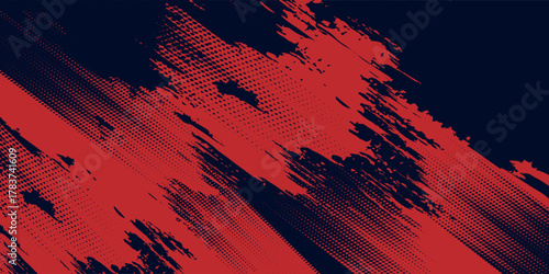 Glitch distorted grunge background. Noise destroyed texture. Modern Red halftone dots blue color pattern gradient grunge texture background.