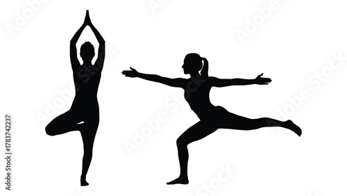 Yoga poses silhouettes isolated on white background, Vector