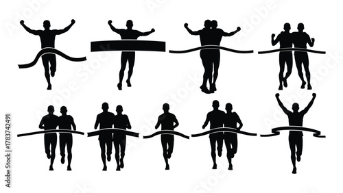 Running race finish line silhouettes isolated on white background, Vector