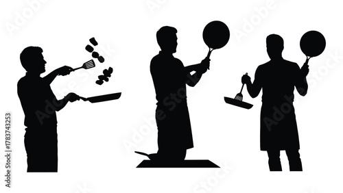 Cooking men silhouettes isolated on white background, Vector