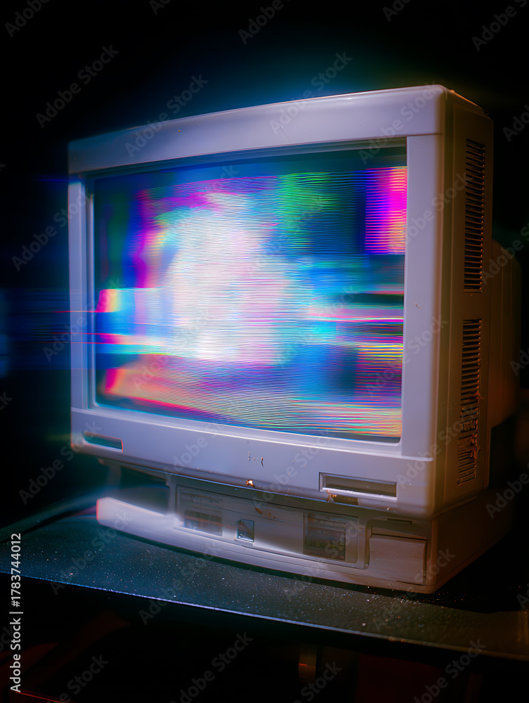 Fototapeta premium Close-up of CRT monitor shows signs of monitor malfunction