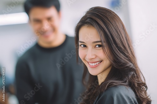 Wallpaper Mural Happy woman smiling at hair salon Torontodigital.ca