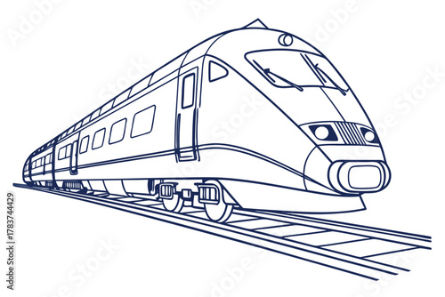 Modern High Speed Train in Blue Outline on White Background bullet train locomotive