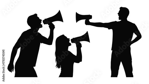 Loud communication silhouettes isolated on white background, Vector