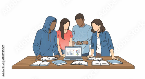 Diverse group of students collaborating on a project at a table