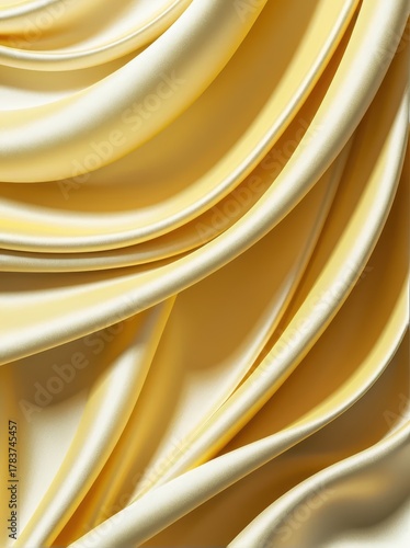 Elegant Satin Fabric Texture with Smooth Curves in Soft Yellow Tones for Background Design