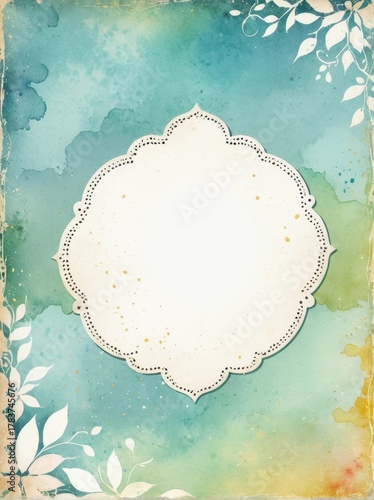 Elegant Floral Watercolor Background with Ornate Frame in Soft Pastel Colors