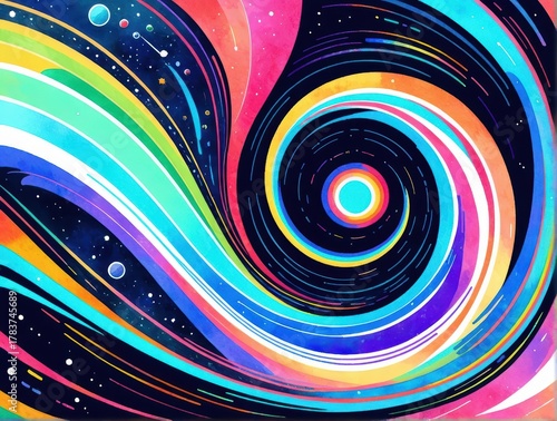 Colorful Abstract Swirl Design Representing Motion and Cosmic Energy in a Vibrant Space Theme