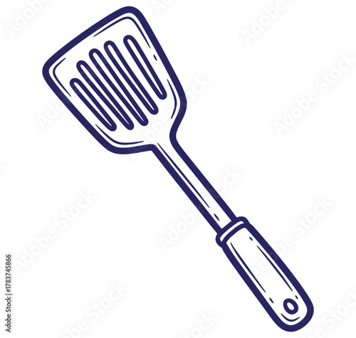Hand drawn illustration of a slotted spatula isolated on a white background culinary concept