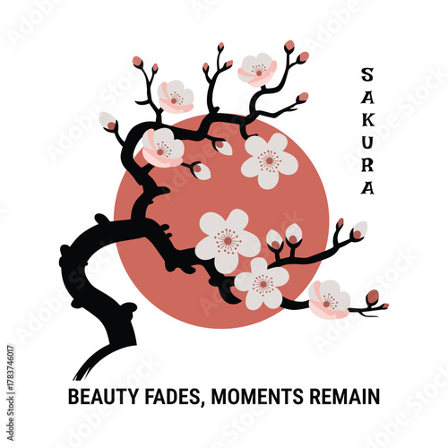 Japanese Sakura T-Shirt Design - Cherry Blossom with Inspirational Quote