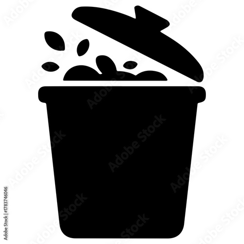 Black silhouette of a trash can with an open lid