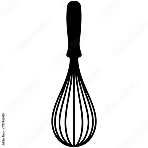 Black and white illustration of a whisk