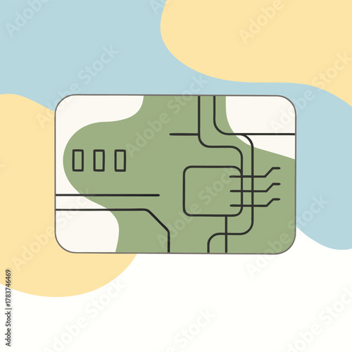 symbols for communication technology like mobile phone or credit card chips and cellular connection business