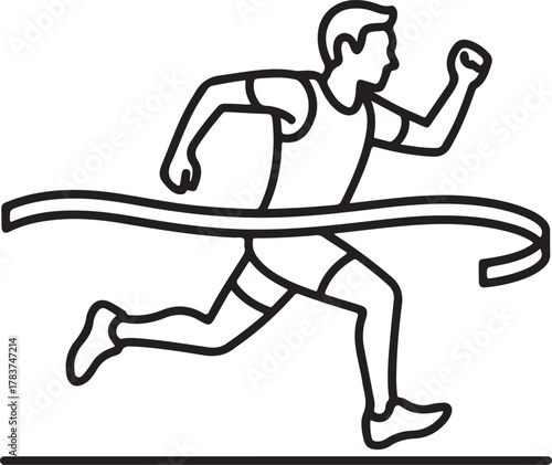 Dynamic runner crossing finish line in line art style
