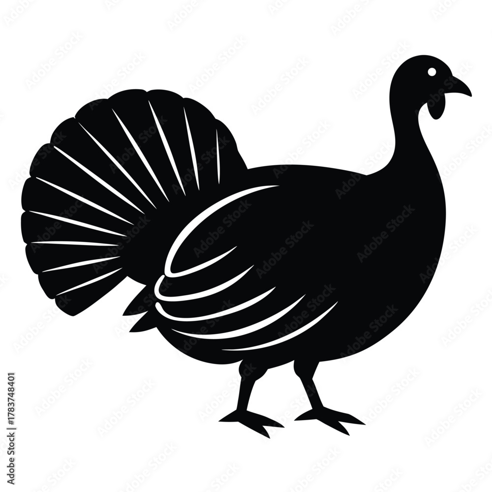 Fototapeta premium Cartoon turkey vector illustration with farm animal silhouette for Thanksgiving food drawing
