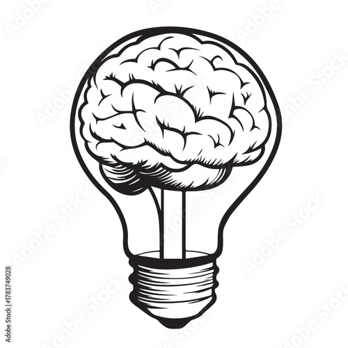 human brain with light bulb
