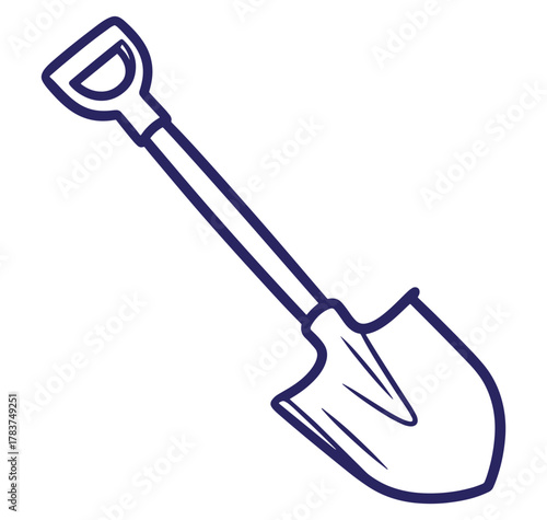 Simple outline drawing of a shovel isolated on a clean white background