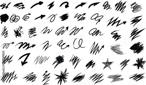 Hand Drawn Doodle Elements with Arrows and Abstract Shapes on White Background for Creative Design Projects and Artistic Presentations