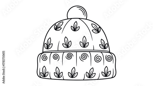 Warm Winter Wear: An illustration of a cozy winter hat, perfect for keeping warm during the cold season, crafted with intricate design and a playful pom-pom.