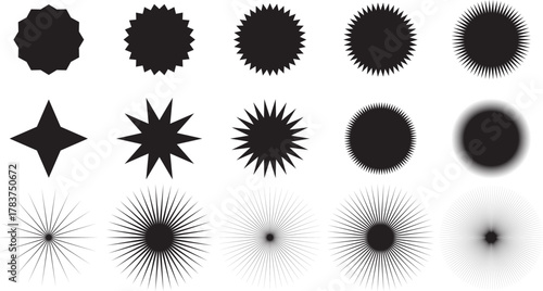 Sunburst Shape Vector Set Geometric Starburst and Radial Line Circle Design Collection