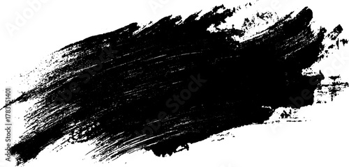 Black ink splatter and brushstroke design on white background with expressive grunge texture