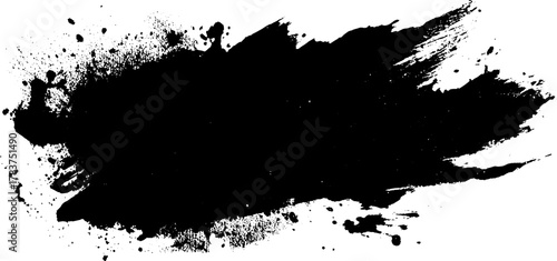 Black ink splatter and brushstroke design on white background with expressive grunge texture