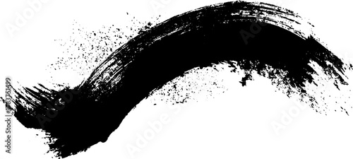 Black ink splatter and brushstroke design on white background with expressive grunge texture