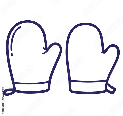 Vector illustration of two oven mitts in a simple linear outline style