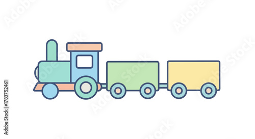 Colorful Toy Train Illustration with Two Cars.