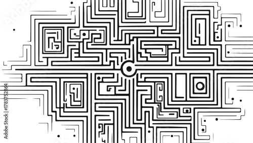 Creative vector maze background with intricate line paths suitable for puzzle design and brain training illustrations