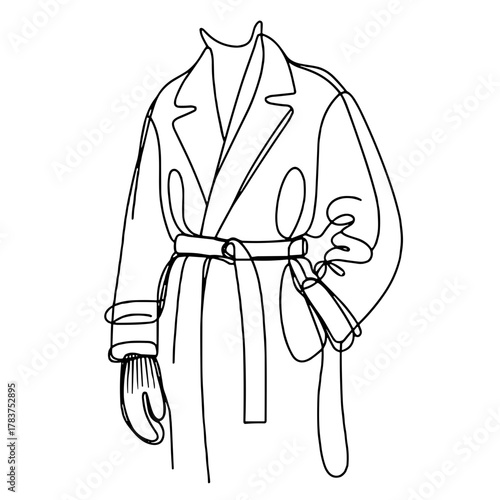 Coat with belt and mittens Winter clothing and footwear Outline / Minimal Linear Vector