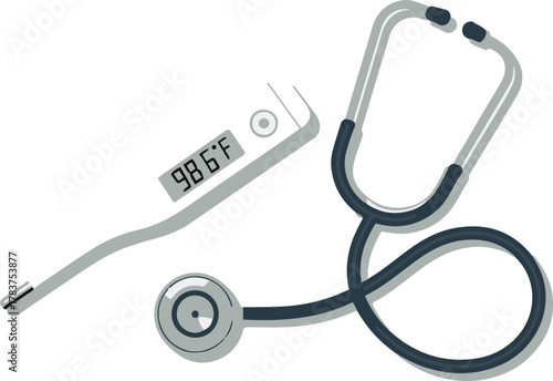 Medical Diagnostic Tools Stethoscope And Thermometer Vector Illustration
