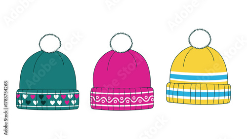Colorful Winter Hat Collection: A vibrant assortment of winter hats, each a unique expression of style and warmth, ready to ward off the chill with flair and personality.