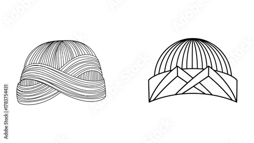 Detailed Turban Designs: Two intricate black and white illustrations showcase the elegant designs of traditional headwear. The fine lines and geometric patterns create a sense of culture, history.