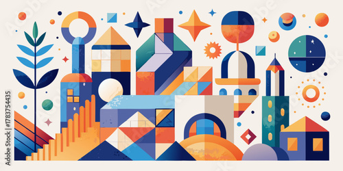 Colorful cartoon seamless vector pattern with city houses, buildings, and trees for urban design or infographic illustration