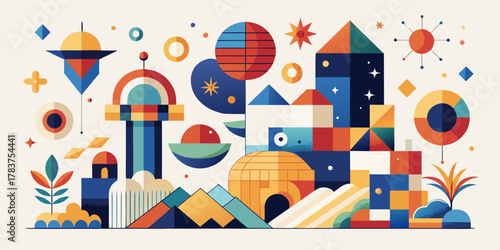 Seamless cartoon vector pattern of a winter town illustration with colorful houses and Christmas snow decoration