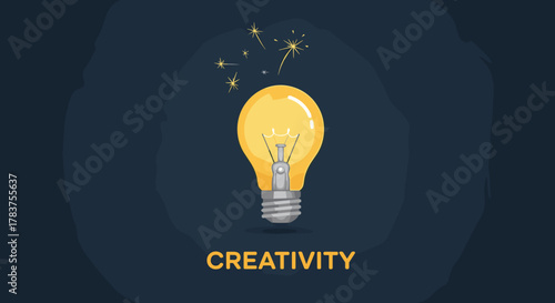 Illuminated light bulb symbolizing creativity, innovation, and bright ideas, with sparkling stars emanating from it, representing inspiration and the birth of new concepts, set against a dark blue