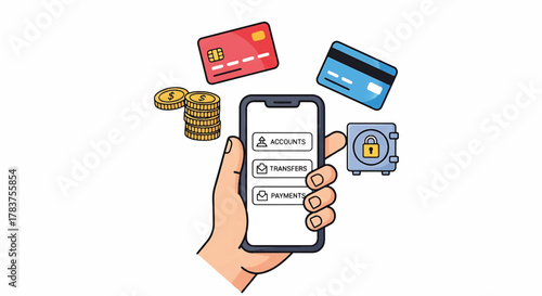 Secure mobile banking and financial transaction concept with credit cards and safe