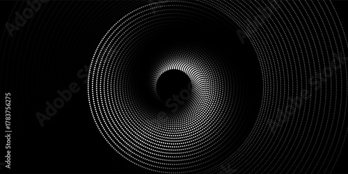Circle dots texture isolated on white background. Vector abstract design element spiral circle sound wave vector logo modern black and white