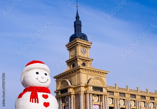 The giant snowman at Harbin Musical Park, landmark of the city