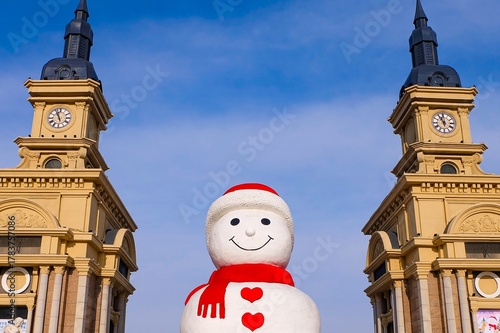 The giant snowman at Harbin Musical Park, landmark of the city