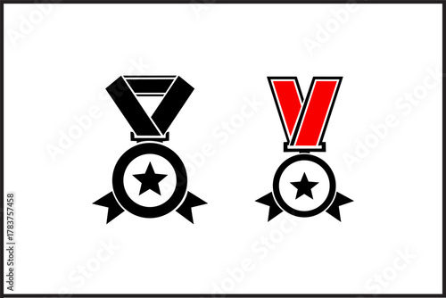 Two stylized medal icons, one black and one red
