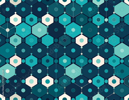 Modern geometric hexagon seamless pattern in teal and navy